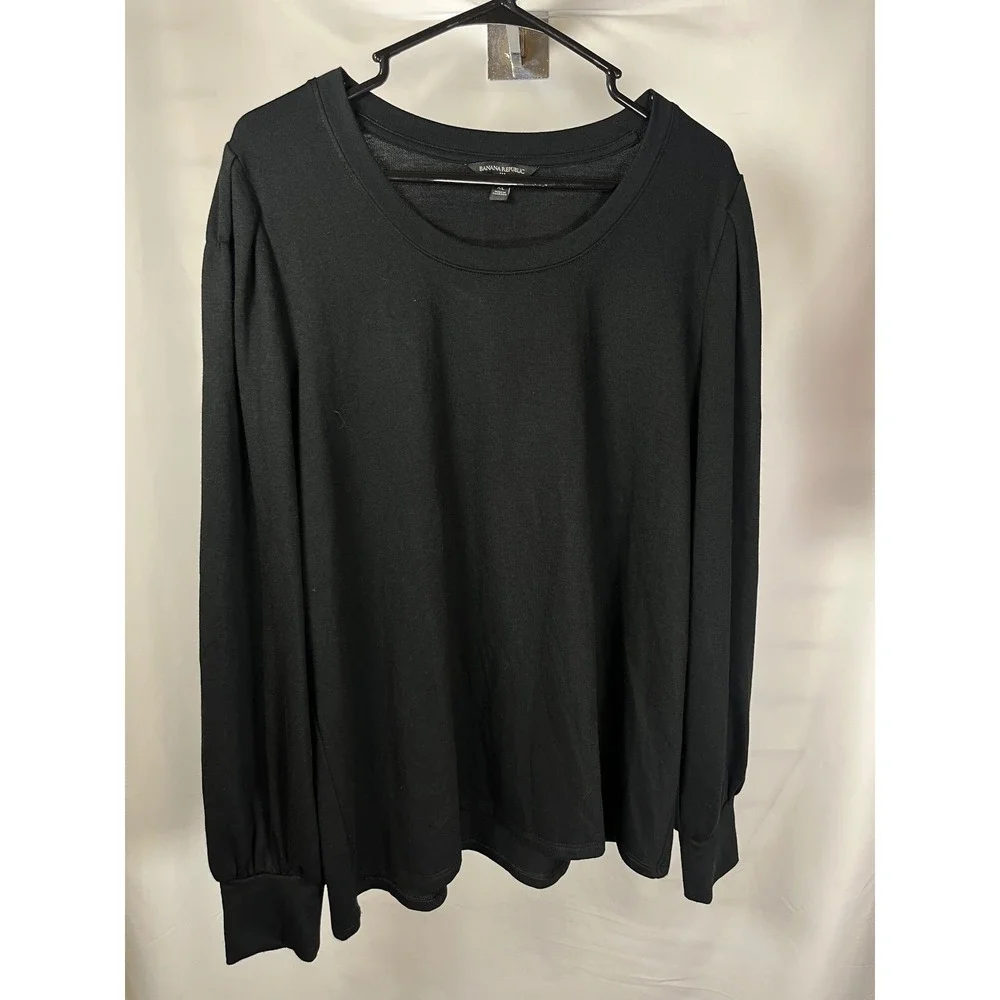Banana Republic Womens XL Black Puff Sleeve Scoop Neck Long Sleeve Knit Top‎
